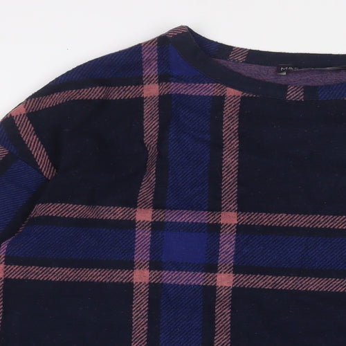 Marks and Spencer Womens Blue Plaid Cotton Pullover Sweatshirt Size 10 Pullover
