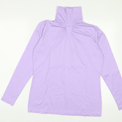 Green Lamb Womens Purple Polyester Basic T-Shirt Size 14 High Neck - Pleated