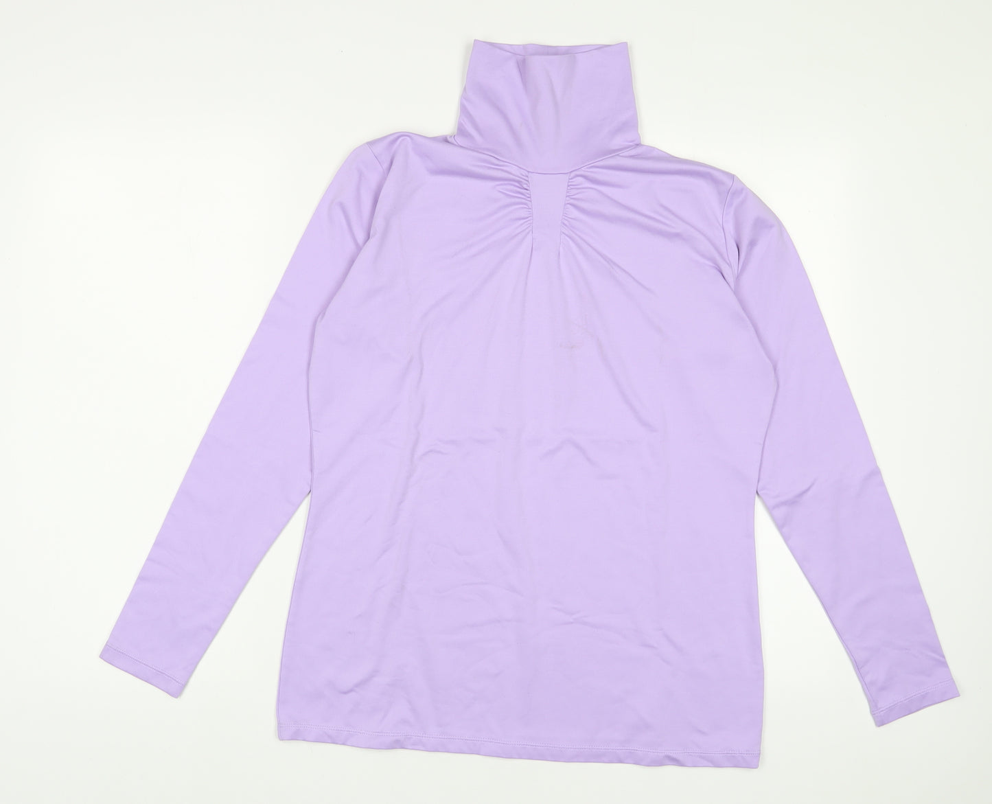 Green Lamb Womens Purple Polyester Basic T-Shirt Size 14 High Neck - Pleated