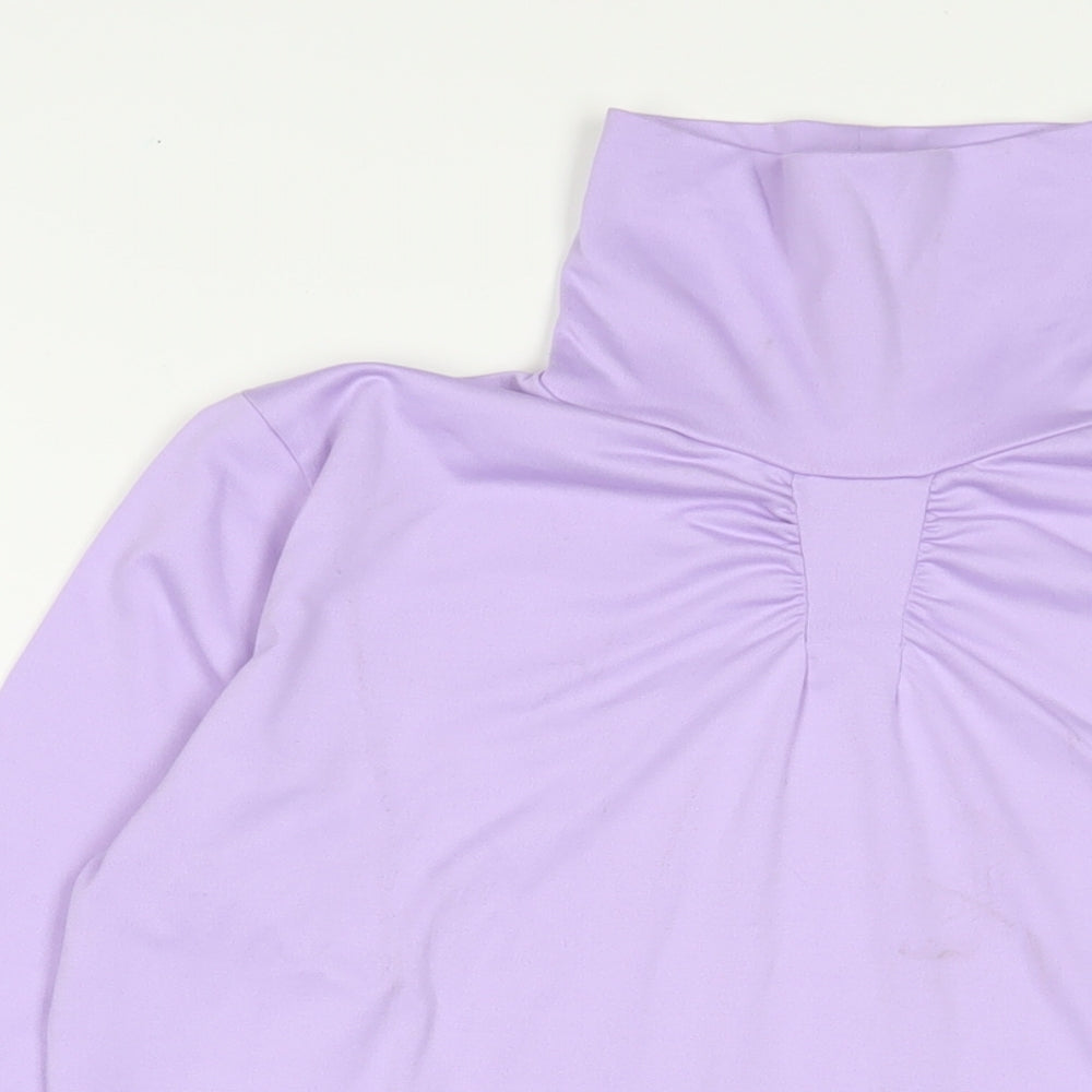 Green Lamb Womens Purple Polyester Basic T-Shirt Size 14 High Neck - Pleated