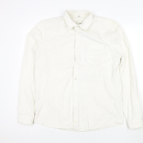 River Island Mens White Cotton Button-Up Size M Collared Button