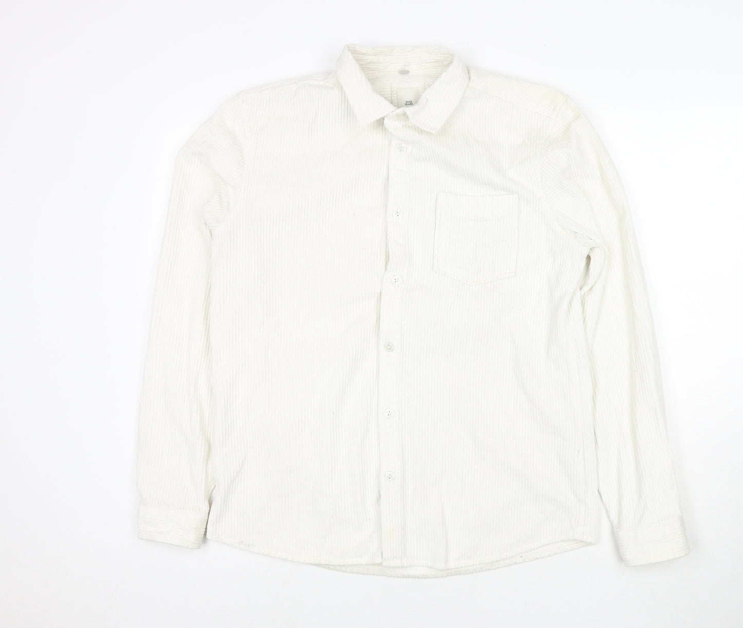 River Island Mens White Cotton Button-Up Size M Collared Button