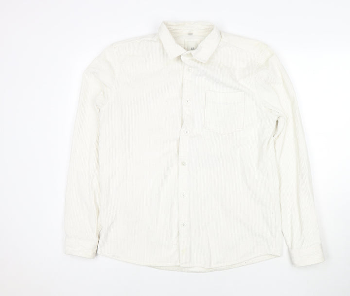 River Island Mens White Cotton Button-Up Size M Collared Button