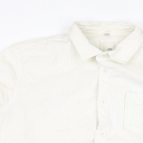 River Island Mens White Cotton Button-Up Size M Collared Button