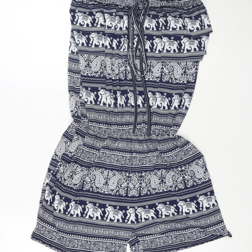 Dabutong Womens Blue Geometric Polyester Playsuit One-Piece Size M L3 in Pullover - Size M/L