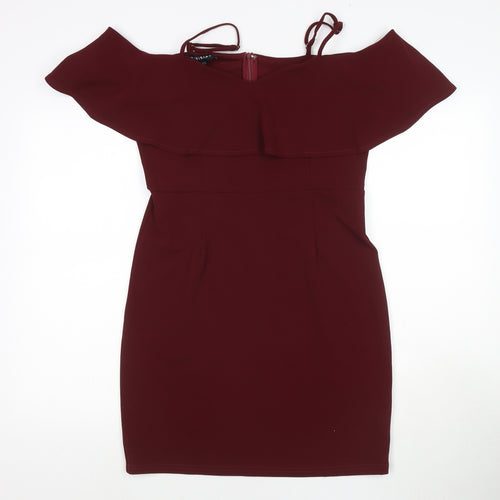 PARISIAN SIGNATURE Womens Red Polyester A-Line Size 14 Off the Shoulder Zip