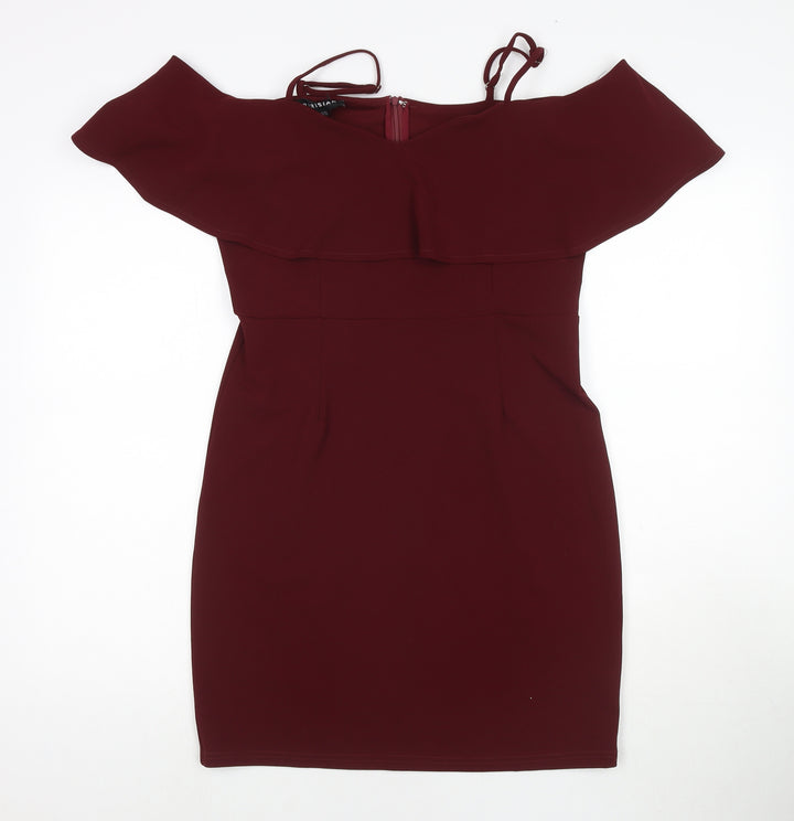 PARISIAN SIGNATURE Womens Red Polyester A-Line Size 14 Off the Shoulder Zip