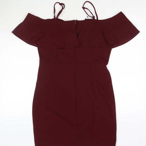 PARISIAN SIGNATURE Womens Red Polyester A-Line Size 14 Off the Shoulder Zip