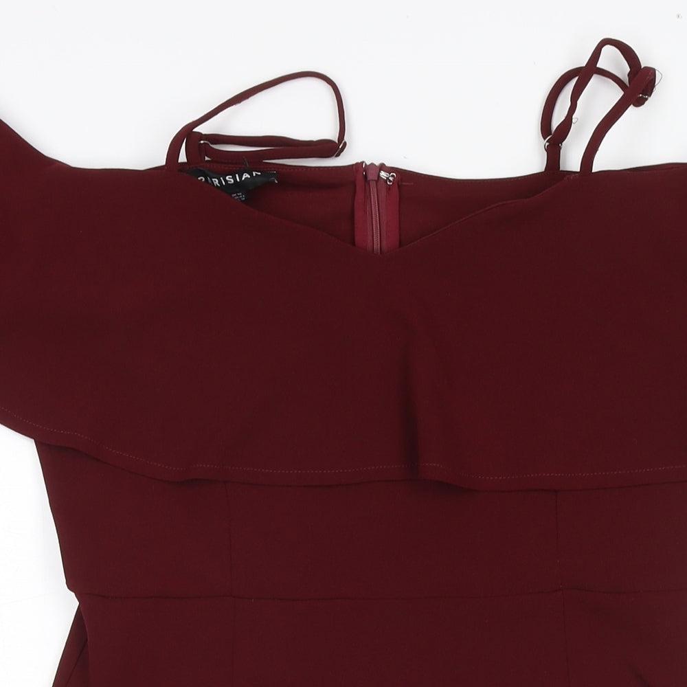 PARISIAN SIGNATURE Womens Red Polyester A-Line Size 14 Off the Shoulder Zip