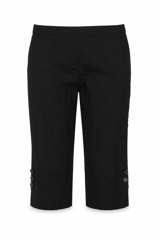 Front view of Lilia women’s black cotton bermuda shorts, size M, 17-inch leg regular pull on