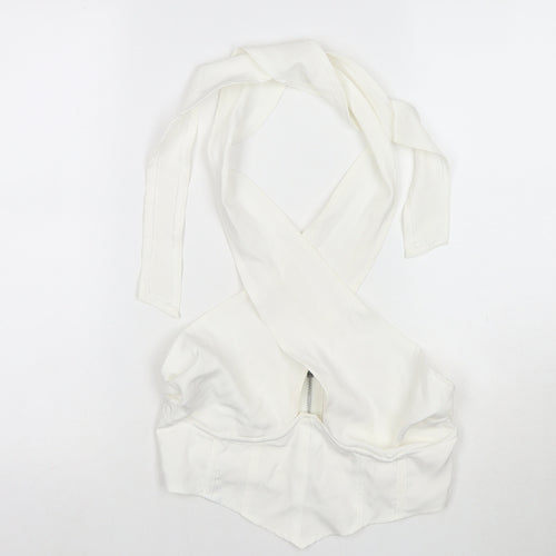 Missguided Womens White Polyester Wrap Tank Size 10 Halter - Cropped
