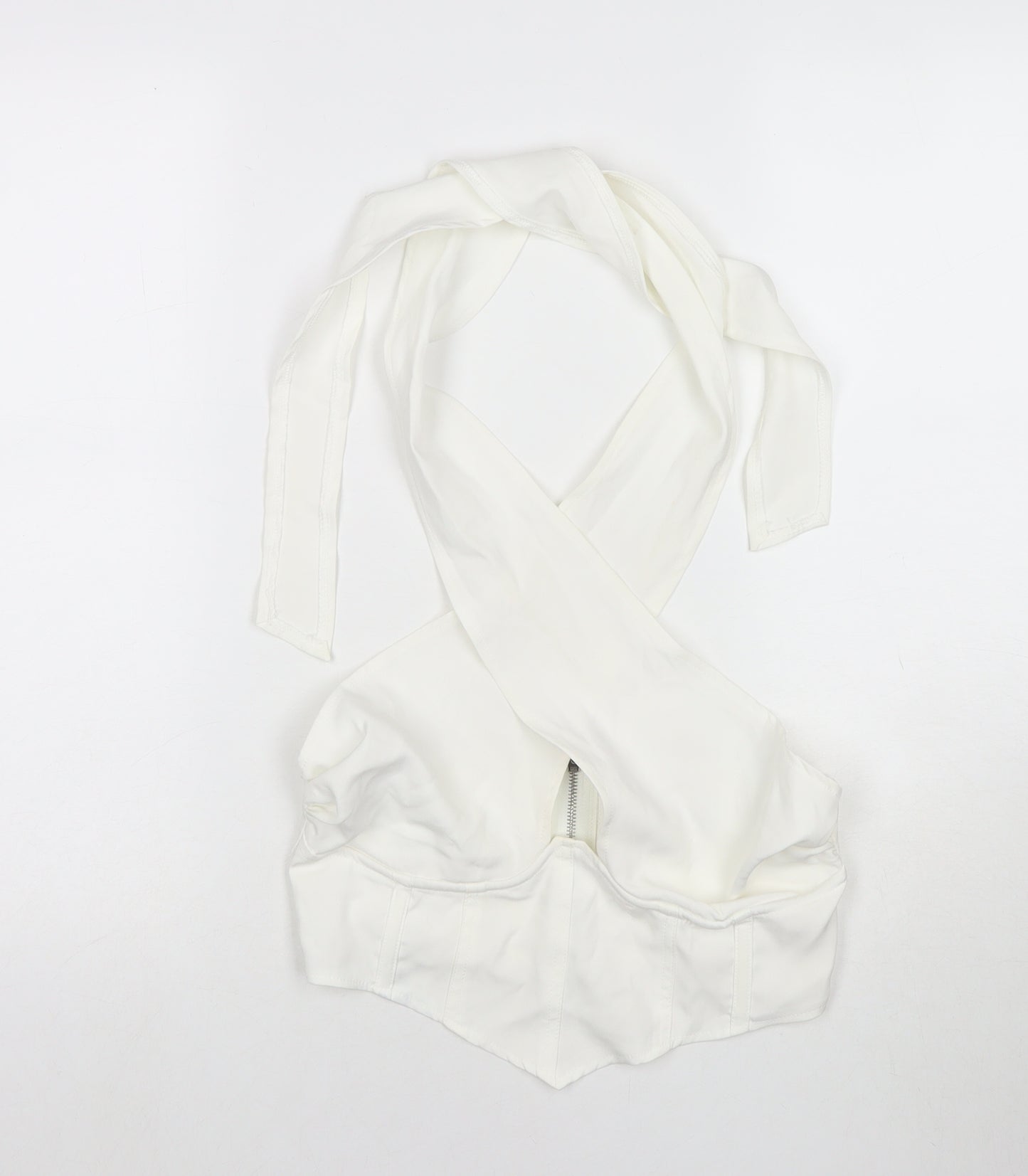 Missguided Womens White Polyester Wrap Tank Size 10 Halter - Cropped
