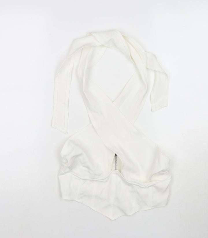 Missguided Womens White Polyester Wrap Tank Size 10 Halter - Cropped