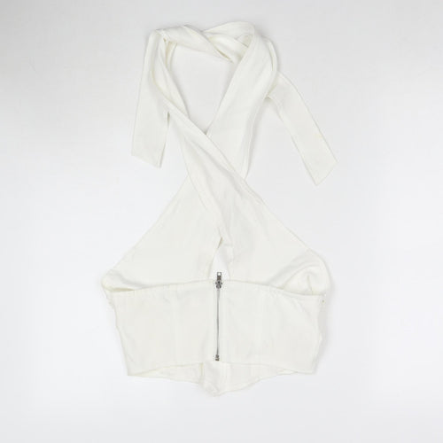 Missguided Womens White Polyester Wrap Tank Size 10 Halter - Cropped