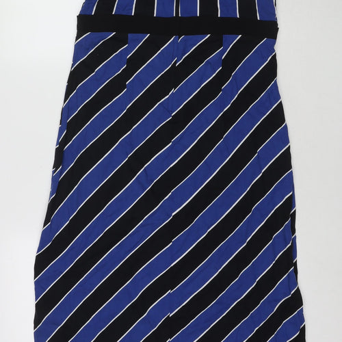 Dorothy Perkins Womens Blue Striped Polyester Maxi Size 12 Round Neck Zip - Side Slit(s)