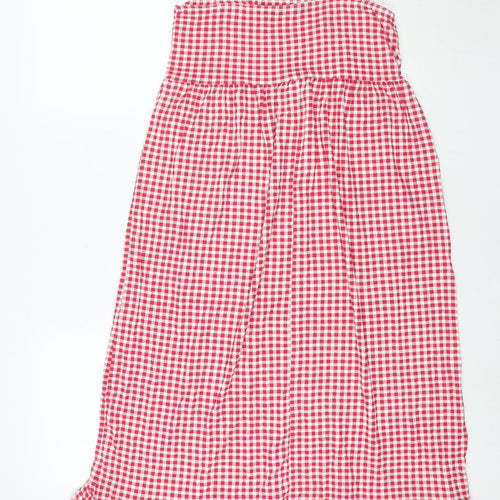 Boohoo Womens Red Check Viscose Maxi Size 8 Square Neck Pullover