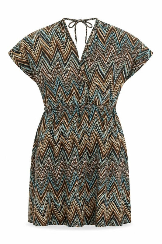 Front view of Brave Soul women’s multicoloured geometric polyester a-line, size M, v-neck pullover