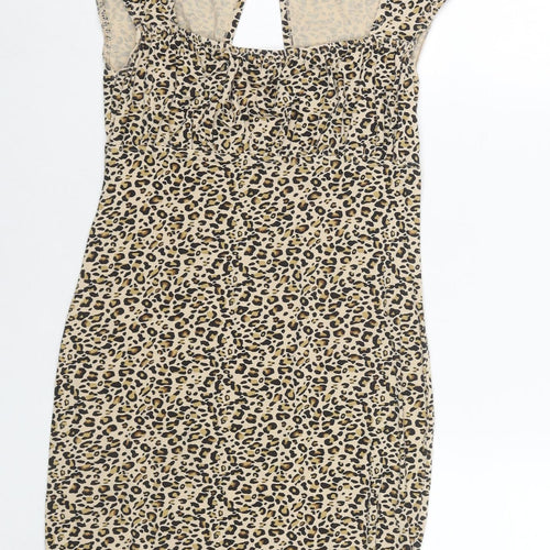Topshop Womens Brown Animal Print Viscose Mini Size 8 Square Neck Pullover