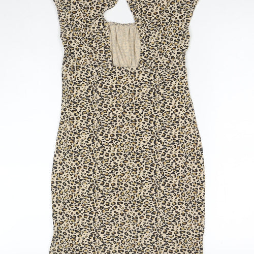 Topshop Womens Brown Animal Print Viscose Mini Size 8 Square Neck Pullover