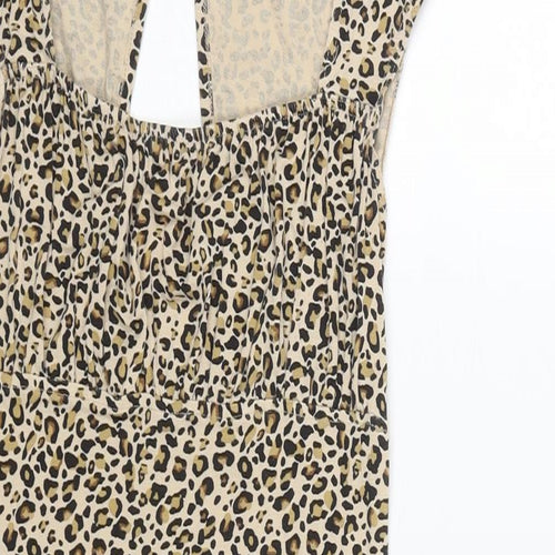 Topshop Womens Brown Animal Print Viscose Mini Size 8 Square Neck Pullover