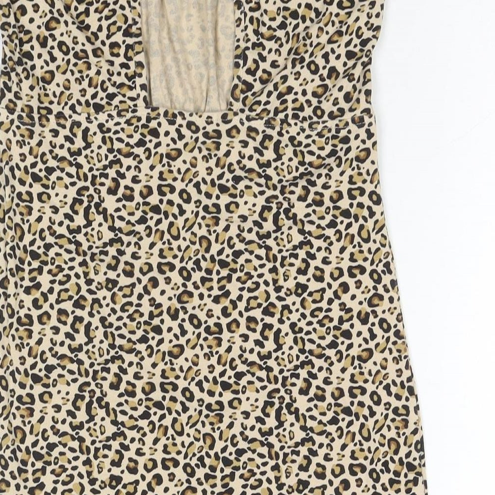 Topshop Womens Brown Animal Print Viscose Mini Size 8 Square Neck Pullover