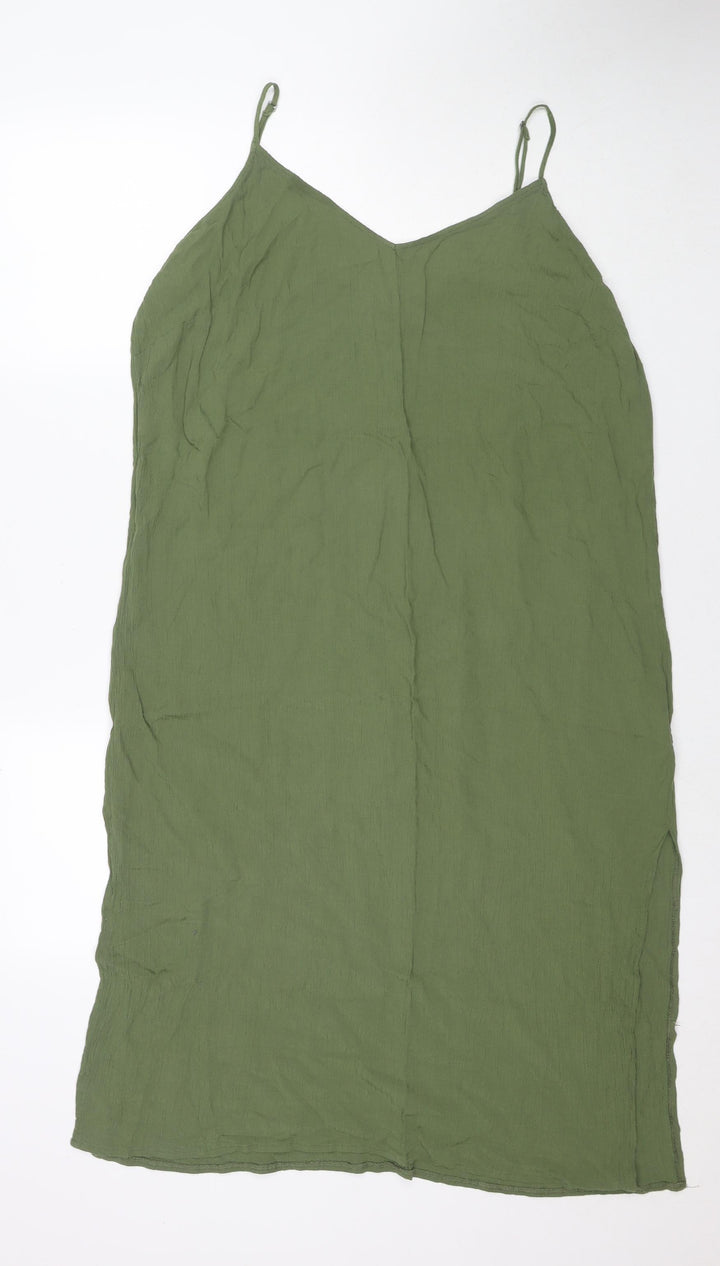 Marks and Spencer Womens Green Viscose Tank Dress Size 16 V-Neck Pullover