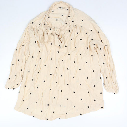 NEXT Womens Beige Polka Dot Viscose Basic Blouse Size 14 Round Neck