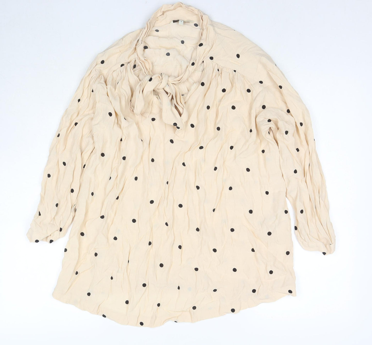 NEXT Womens Beige Polka Dot Viscose Basic Blouse Size 14 Round Neck