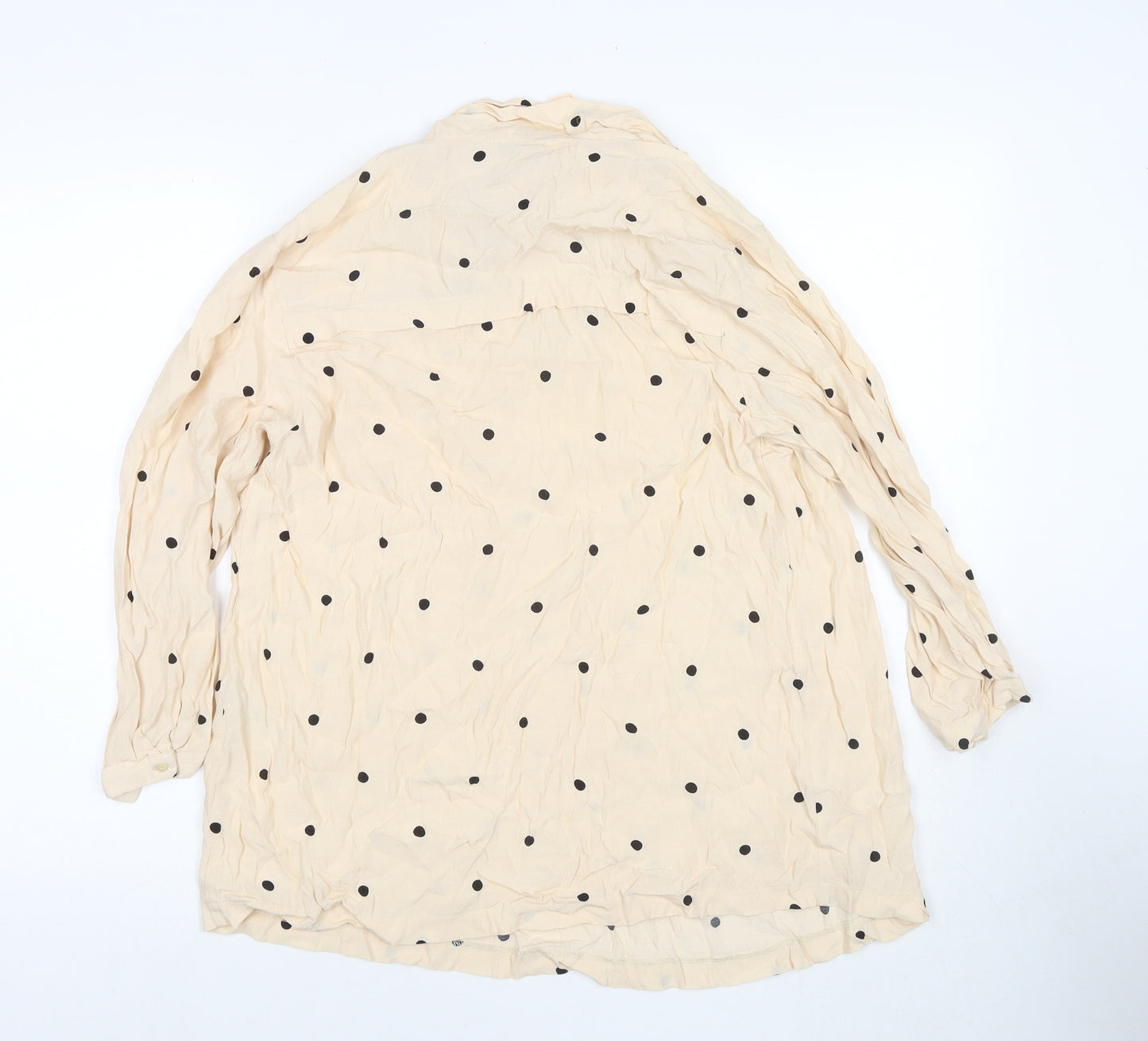 NEXT Womens Beige Polka Dot Viscose Basic Blouse Size 14 Round Neck