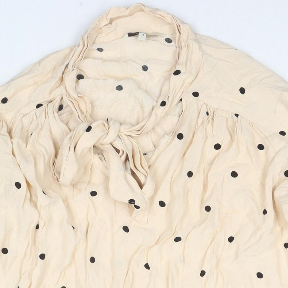 NEXT Womens Beige Polka Dot Viscose Basic Blouse Size 14 Round Neck
