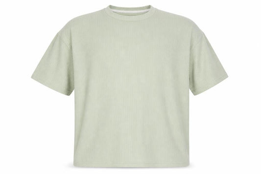 Front view of Boohoo men’s green polyester t-shirt, size M, round neck