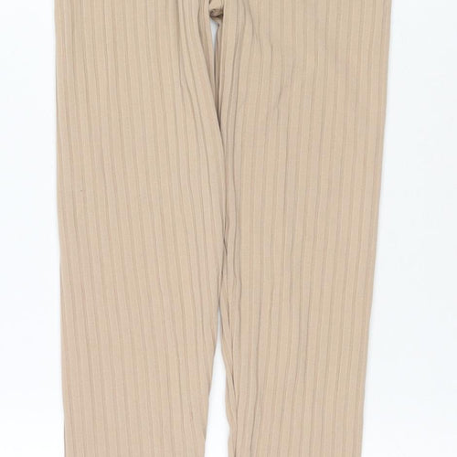 PRETTYLITTLETHING Womens Beige Polyester Pedal Pusher Trousers Size 8 L30 in Regular