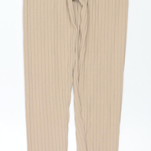 PRETTYLITTLETHING Womens Beige Polyester Pedal Pusher Trousers Size 8 L30 in Regular