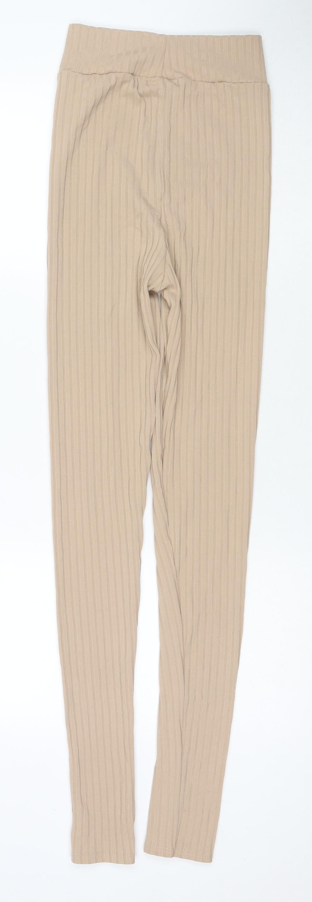 PRETTYLITTLETHING Womens Beige Polyester Pedal Pusher Trousers Size 8 L30 in Regular