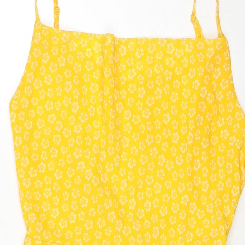 Divided by H&M Womens Yellow Floral Polyester Fit & Flare Size 12 Cowl Neck Zip