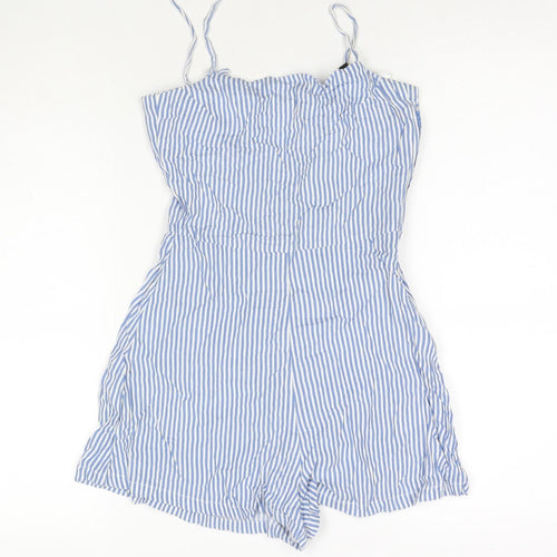 Divided by H&M Womens Blue Striped Viscose Playsuit One-Piece Size 4 Zip