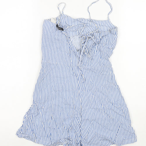 Divided by H&M Womens Blue Striped Viscose Playsuit One-Piece Size 4 Zip