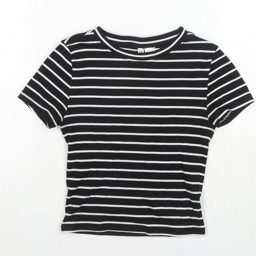 Divided by H&M Womens Black Striped Cotton Cropped T-Shirt Size XS Round Neck