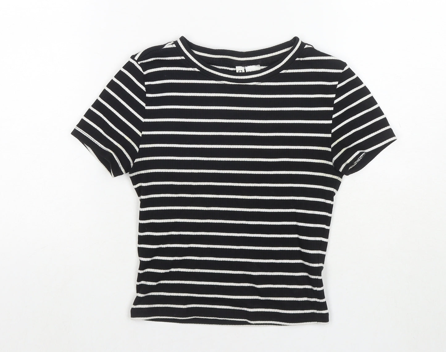 Divided by H&M Womens Black Striped Cotton Cropped T-Shirt Size XS Round Neck
