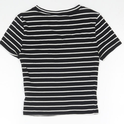 Divided by H&M Womens Black Striped Cotton Cropped T-Shirt Size XS Round Neck