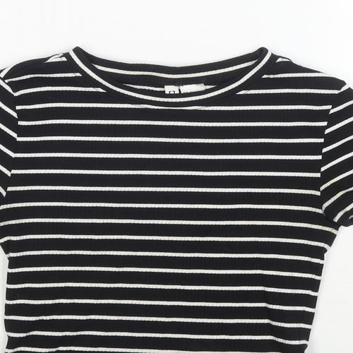 Divided by H&M Womens Black Striped Cotton Cropped T-Shirt Size XS Round Neck