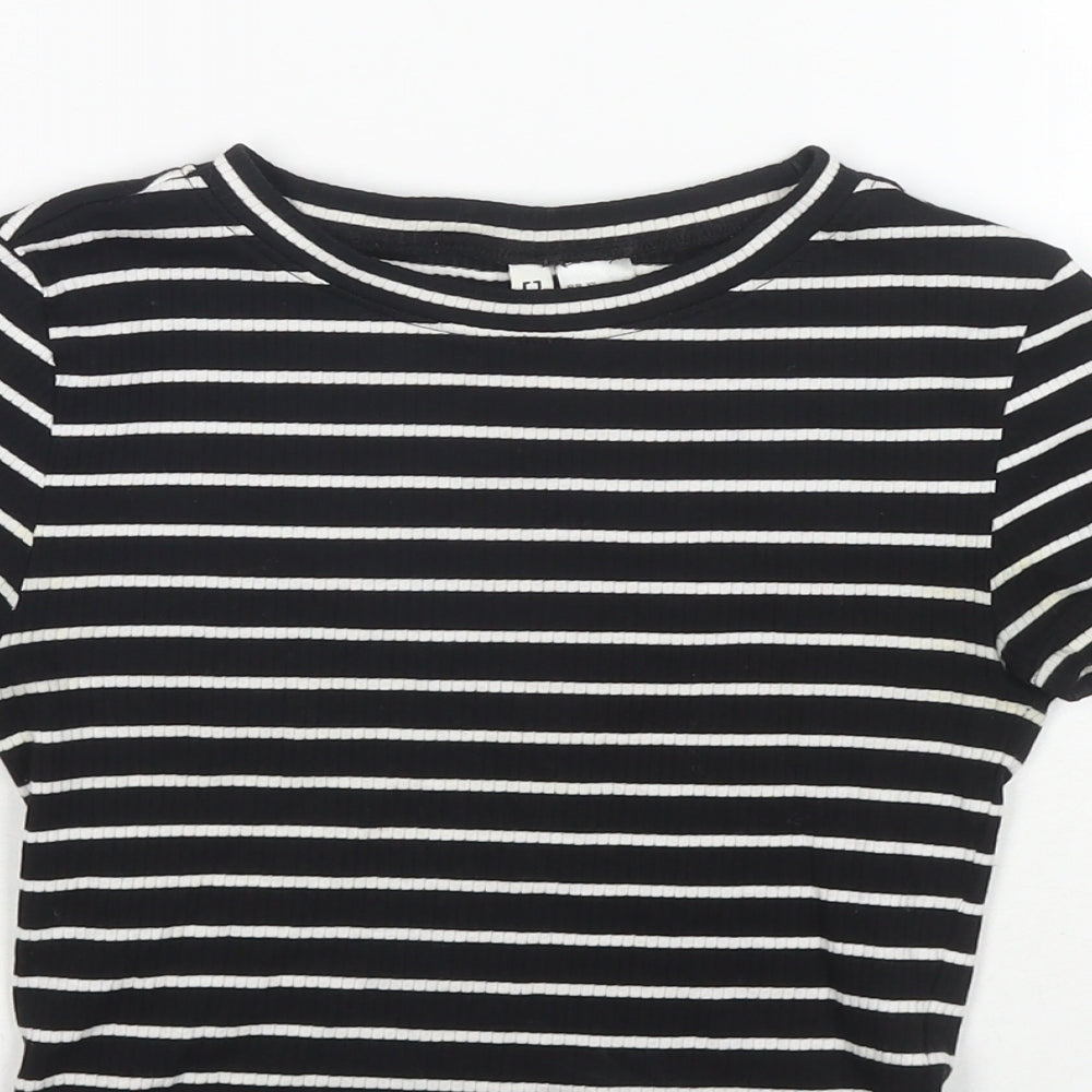 Divided by H&M Womens Black Striped Cotton Cropped T-Shirt Size XS Round Neck