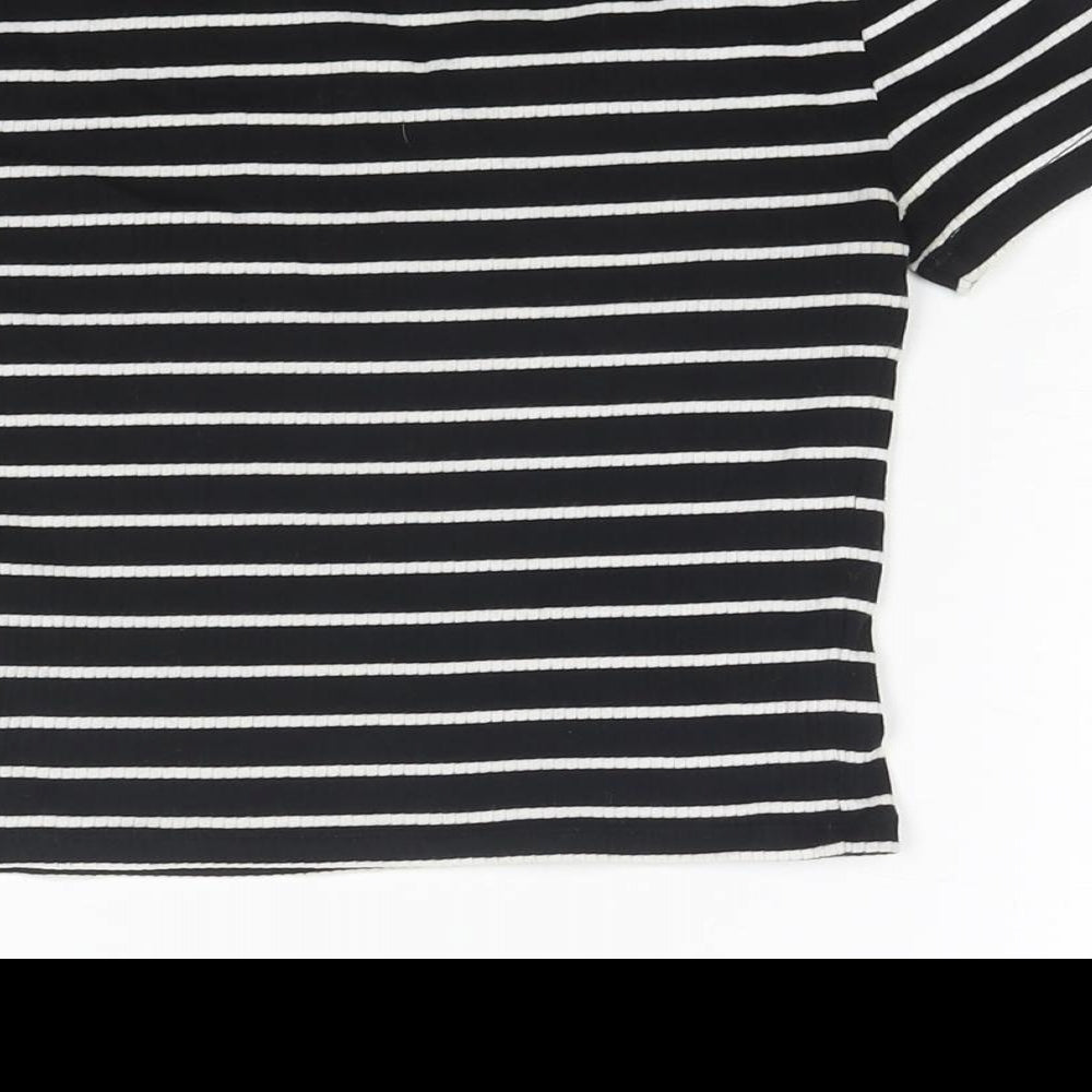 Divided by H&M Womens Black Striped Cotton Cropped T-Shirt Size XS Round Neck