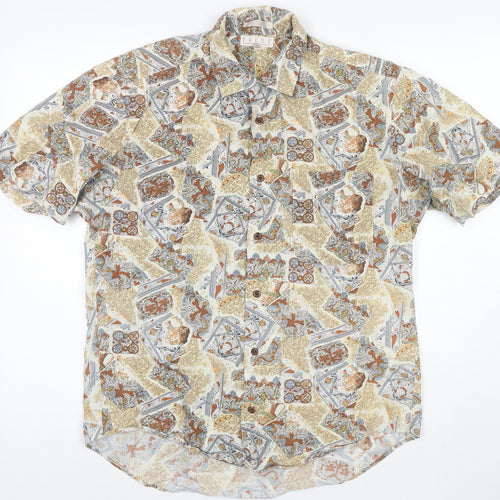 Focus 2000 Womens Beige Geometric Cotton Basic Button-Up Size M Collared