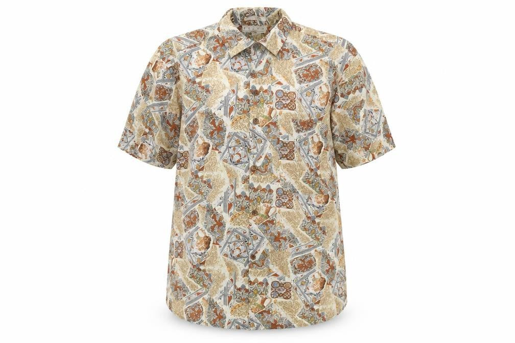 Focus 2000 Womens Beige Geometric Cotton Basic Button-Up Size M Collared