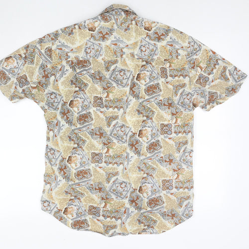 Focus 2000 Womens Beige Geometric Cotton Basic Button-Up Size M Collared