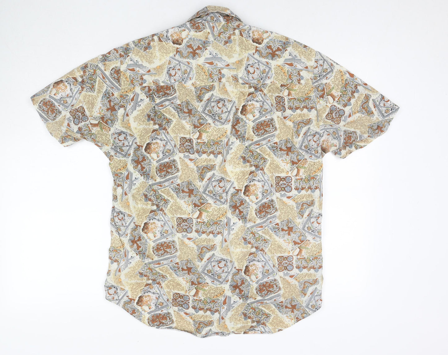 Focus 2000 Womens Beige Geometric Cotton Basic Button-Up Size M Collared
