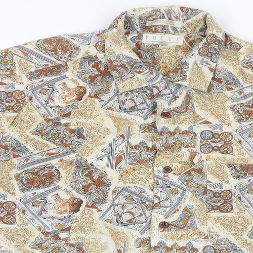 Focus 2000 Womens Beige Geometric Cotton Basic Button-Up Size M Collared