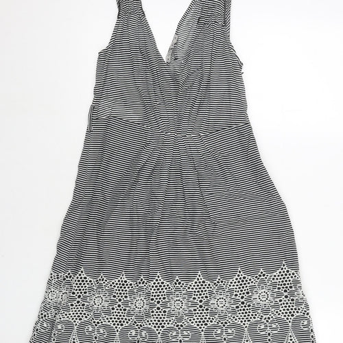 Kookai Womens Black Striped Cotton Tank Dress Size 10 V-Neck Zip