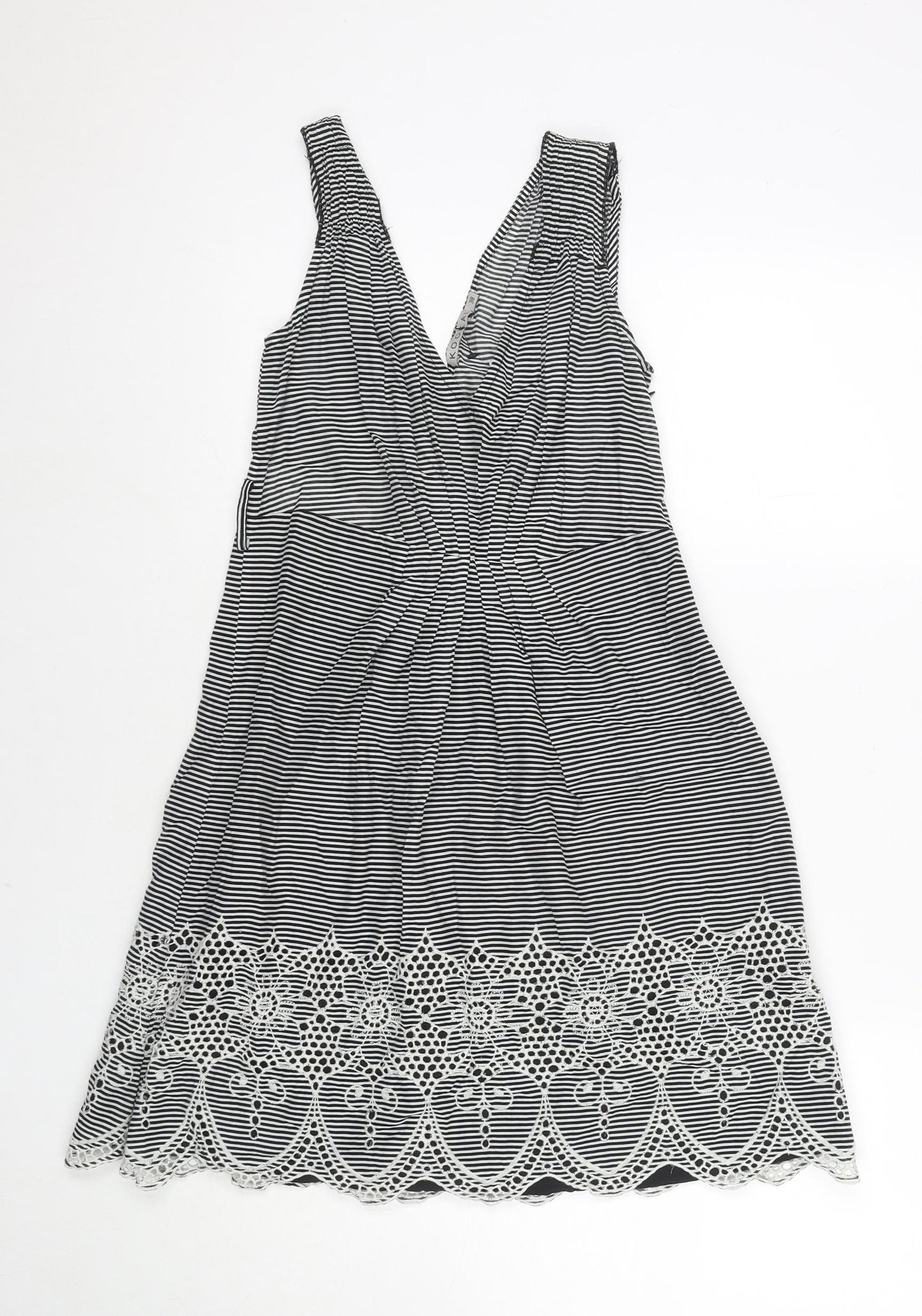 Kookai Womens Black Striped Cotton Tank Dress Size 10 V-Neck Zip